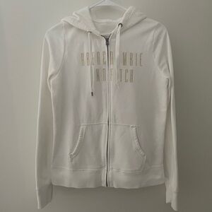 Y2K Abercrombie & Fitch White Zip-Up Hooded Sweatshirt